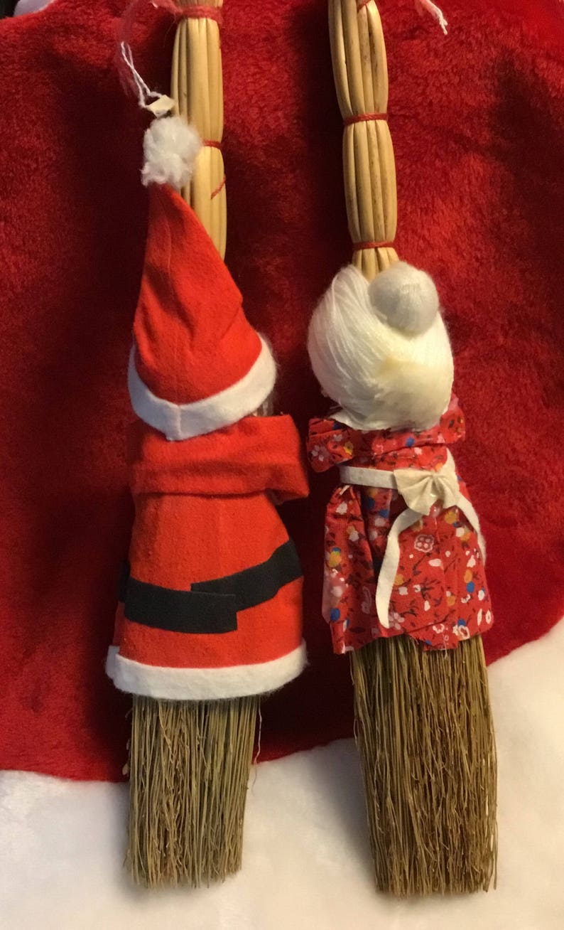 Vintage Santa and Mrs Claus Straw Broom Dolls Vintage Enesco Etsy
