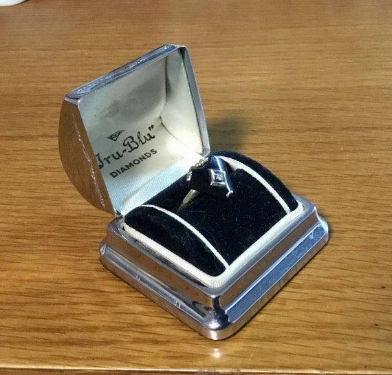 Art Deco Chrome Ring Box, Vintage Ring Box, Vintag