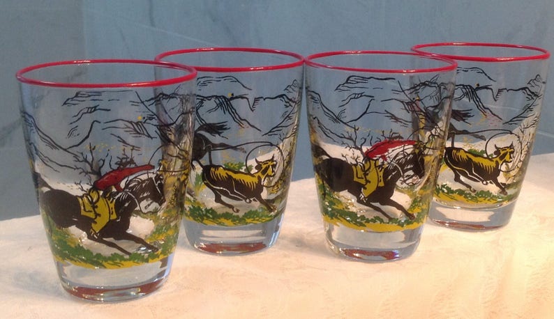 Vintage Libbey Cowboy Glasses Mid Century Cowboy Drinking | Etsy