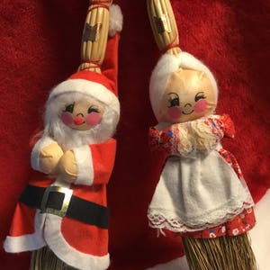 Vintage Santa and Mrs Claus Straw Broom Dolls, Vintage Enesco Santa Doll, Vintage Christmas Decorations, Vintage Christmas Ornaments, Santa, image 2