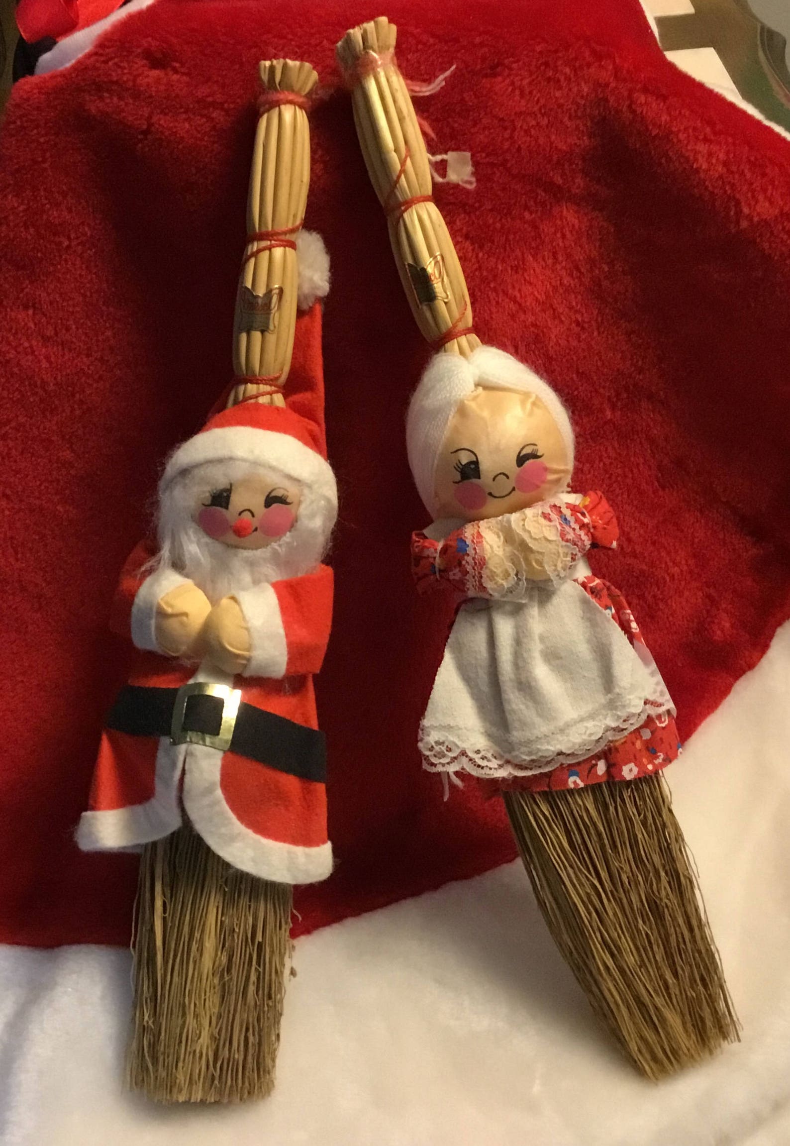 Vintage Santa and Mrs Claus Straw Broom Dolls Vintage Enesco Etsy