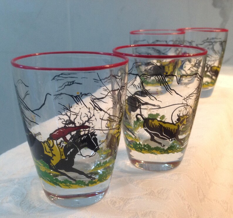 Vintage Libbey Cowboy Glasses Mid Century Cowboy Drinking | Etsy