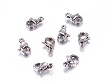 20 Silver Stainless Steel Lobster Clasps Crafts Jewellery Making 10x6mm | 12x7mm | 15x9mm F401