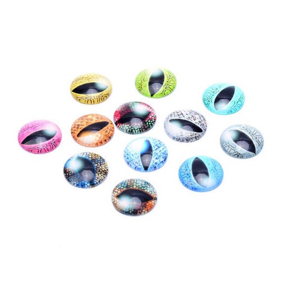 10 Lizard Eye Dragon Cabochons Mixed Round Glass Cabochon Flat Back 10mm 20mm UK