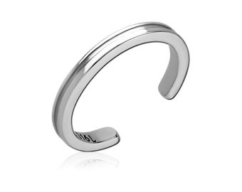 Grooved Silver Stainless Steel Toe Ring Jewellery Foot Beach 15mm J303