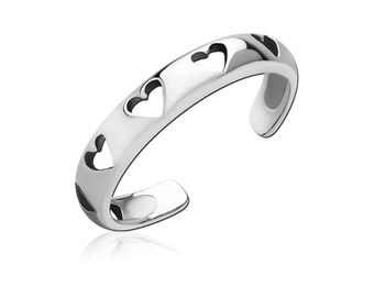 Hollow Hearts Silver Stainless Steel Toe Ring Jewellery Foot Beach 15mm J304