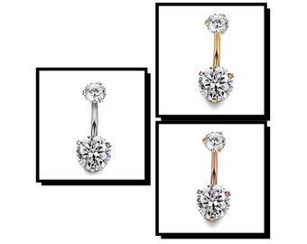 Double Clear CZ Round Stainless Steel Belly Bar Body Piercing 10mm 1.6mm/14g Golden Rose Gold Silver J501