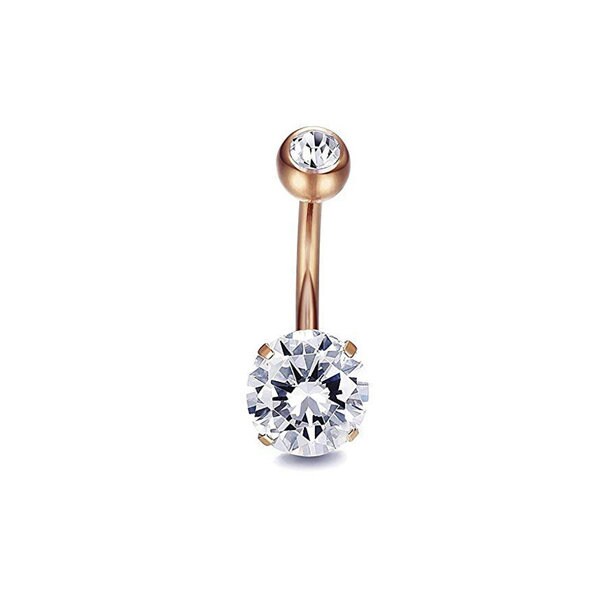 Round Double Clear CZ Stainless Steel Belly Bar Navel Piercing Etsy UK
