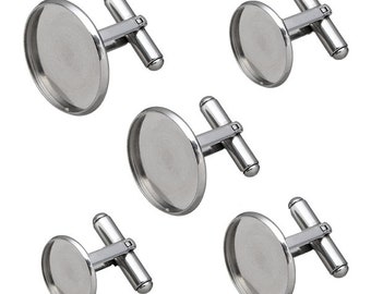 10x (5 Pairs) Silver Stainless Steel Cufflink Blanks Bevels Jewellery Making 10|12mm F303