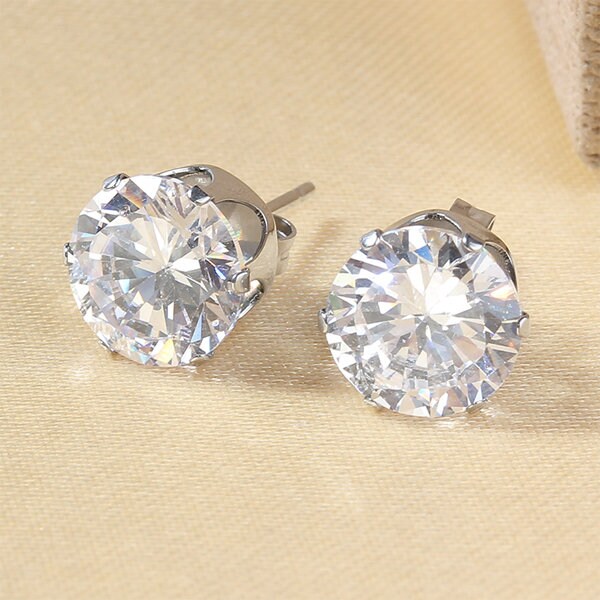 Clear Round Cubic Zirconia CZ Stone Stainless Steel Earring - Etsy UK