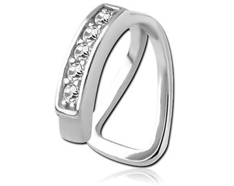 Clear CZ Silver Stainless Steel Fake Lip Cuff Ring Non Piercing Jewellery J820D