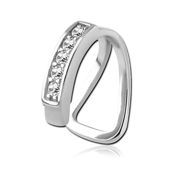 Clear CZ Silver Stainless Steel Fake Lip Cuff Ring Non Piercing Jewellery J820D