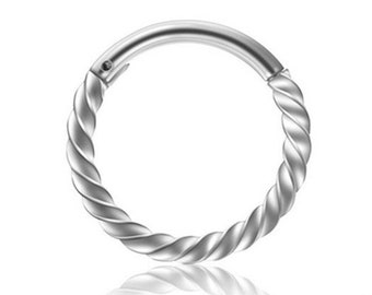 Twisted Rope Silver Stainless Steel Nose Septum Ear Hinged Clicker 1.2mm/16g 6|8|10|12mm J674