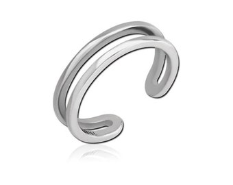 Double Lines Silver Stainless Steel Toe Ring Jewellery Foot Beach 15mm J301