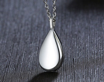Raindrop Silver Stainless Steel Keepsake Ashes Cremation Memorial 18" Necklace Pendant Jewellery J246