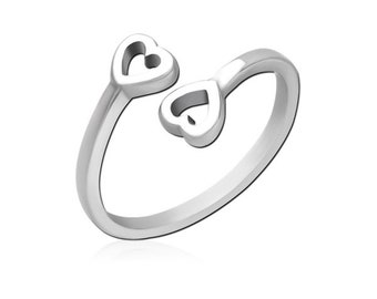 Double Hearts Silver Stainless Steel Toe Ring Jewellery Foot Beach 15mm J305