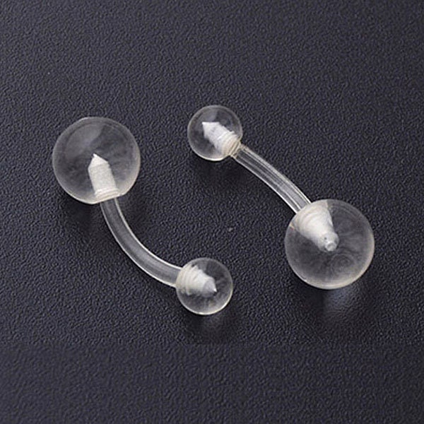 2 Clear Acrylic Flexible Round Ball Belly Bar Retainers Pregnancy Piercing 10mm 1.6mm/14g J704