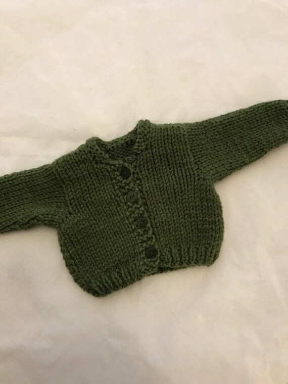 Handknit Medium Olive Green Cardigan 