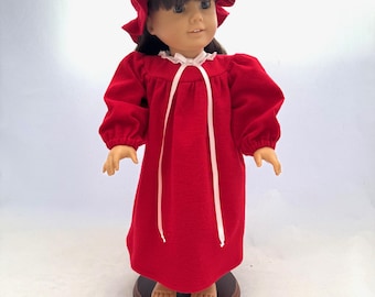 Mrs. Claus red flannel nightgown and nightcap to fit 18 inch dolls