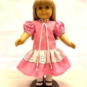 Pink short sleeve heart print dress that fits 18 inch American Girl dolls