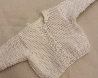 Handknit white cardigan sweater that fits 18in American Girl dolls