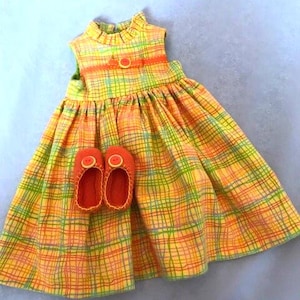 Sleeveless yellow flannel nightgown with matching slippers that fits 18&quot; American Girl dolls