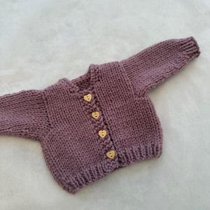 Handknit mauve cardigan sweater that fits 18in American Girl dolls