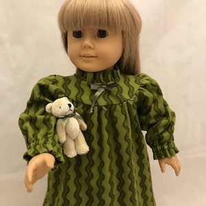 Long sleeve olive flannel nightgown with tiny bear that fits 18in American Girl dolls