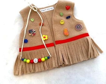 Hippie vest and necklace that fits 18in dolls and some teddy bears