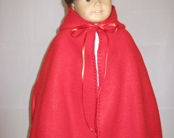 Red fleece cape to fit 18" American Girl dolls