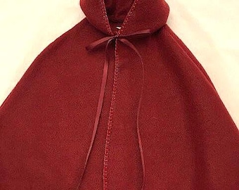 Dark red fleece cape to fit 18 inch dolls