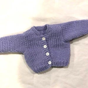 Hand knit periwinkle sweater that fits 18 in dolls