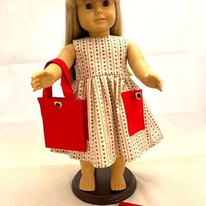 Sleeveless red and blue heart print sundress with bag and scrapbook that fits 18in American Girl doll