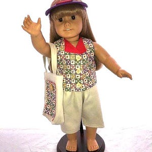 Sleeveless top and shorts set with shopping bag and visor that fits 18&quot; American Girl Dolls