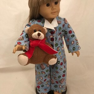 Christmas Ribbon Candy Pjs With Big Bear That Fit 18