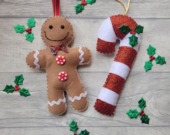 Christmas gingerbread decoration set, candy cane hanging ornament