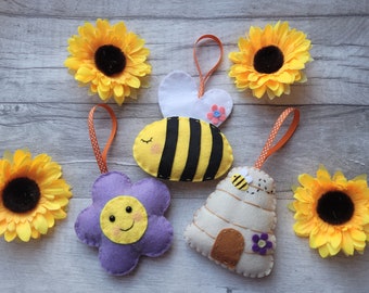 Bumble bee spring, summer hanging decoration, flower and  beehive