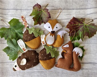 Autumn woodland animal acorn felt decorations / fall decor gifts