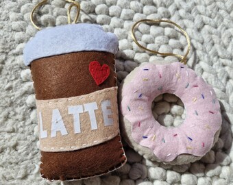 Handmade felt latte coffee, doughnut cake decoration, gift, wall hanging