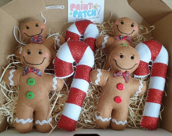 Handmade felt gingerbread christmas decoration, candy cane garland, festive ornament bunting