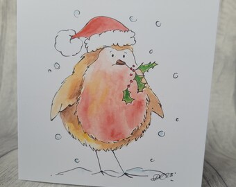 Christmas robin cards, watercolour print, greeting card robin design