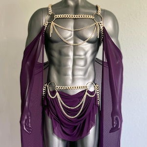 Disfraz de toga de dios griego Perseo, gladiador griego, Espartaco, Zeus romano, espartano, arnés de cadena corporal para hombre, cadena de Halloween, exótico, transparente para hombre