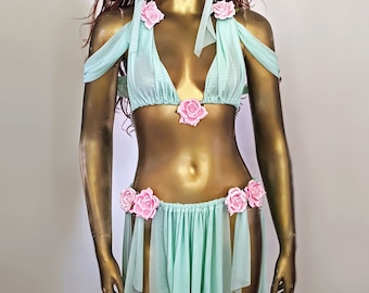 ROSE FAIRY COSTUME Fairytale  Pixie Enchantress Princess Queen Fantasy Elvin Sexy Chain Halloween Fantasy Cosplay Medieval Flower Girl Nymph