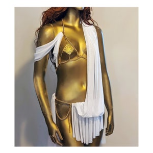 GREEK GODDESS TOGA Costume Sexy Roman Grecian Venus Aphrodite Spartan Womens Festival Halloween Chain Bra Exotic Fantasy Cosplay Spartacus