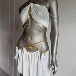 Elegante disfraz de "Hechicera del Harén" Diosa Sacerdotisa Princesa Reina Sexy Fantasía Hada Cadena Halloween Cosplay Chica Bailarina del Vientre Hada