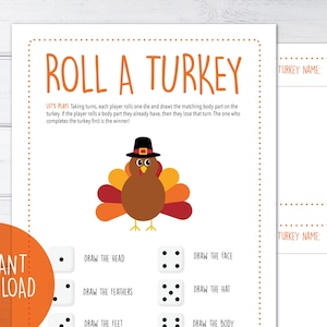 Roll A Turkey Thanksgiving Dice Game - Printable Instant Download - Classroom Game - Draw a Turkey - Thanksgiving Game