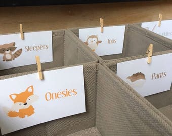 Nursery Drawer Labels, Dresser Drawer Labels, Woodland, Animals, Woodland Creatures, Baby Labels, Organization, Baby Boy, Baby Shower Gift