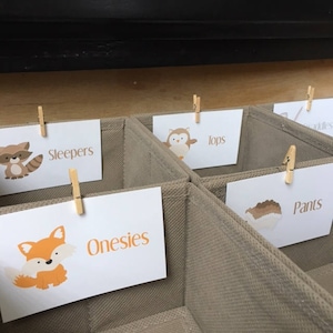 Nursery Drawer Labels, Dresser Drawer Labels, Woodland, Animals, Woodland Creatures, Baby Labels, Organization, Baby Boy, Baby Shower Gift