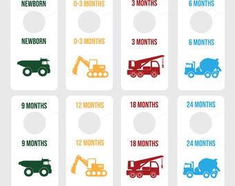 IMPRIMIBLE - Divisores de armario de camiones de construcción, guardería para bebés, organización, regalo de baby shower, tema de guardería de construcción