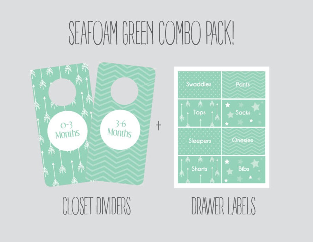 COMBO PACK - Sea Foam Mint Green Closet Dividers and Drawer Labels ...